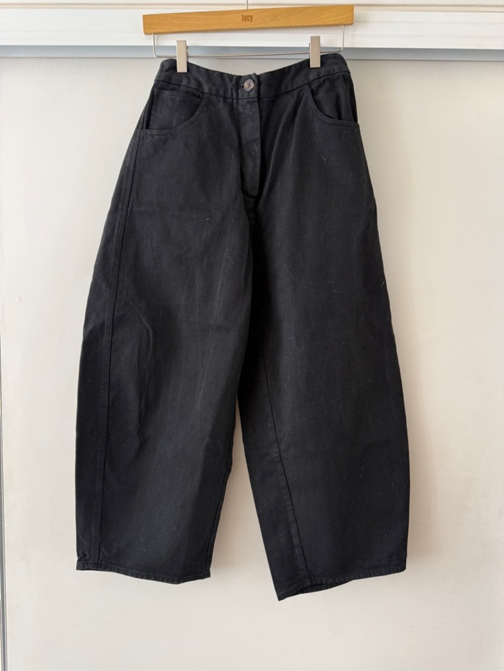 Monica Cordera Wide Leg Barrel Black Cotton Pants